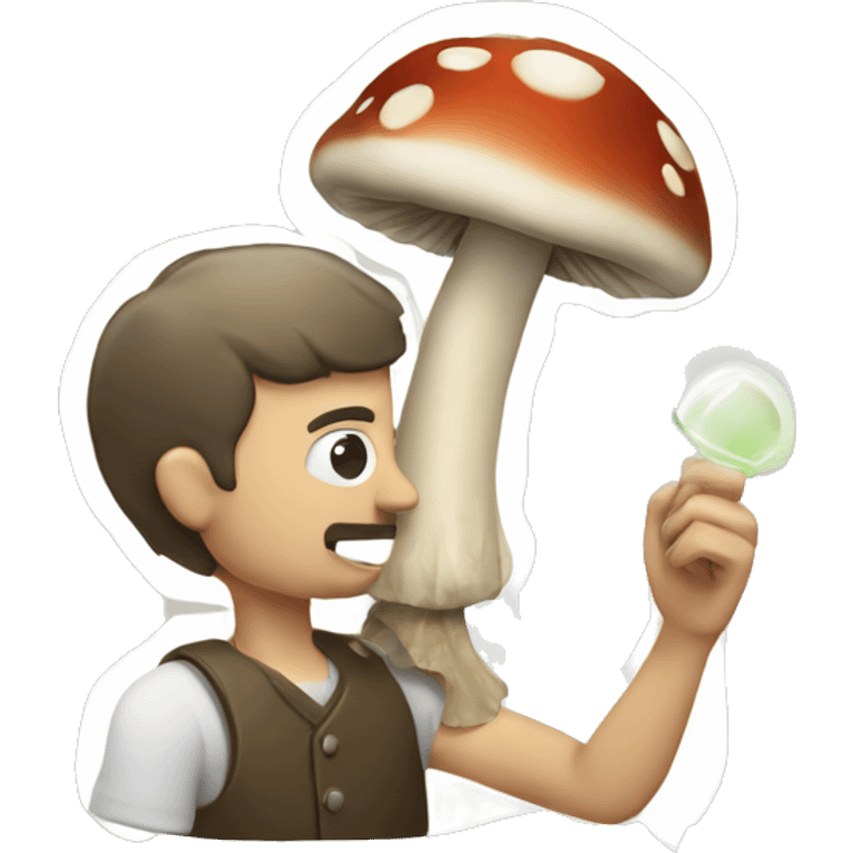 man with mushroom head holding mdication emoji