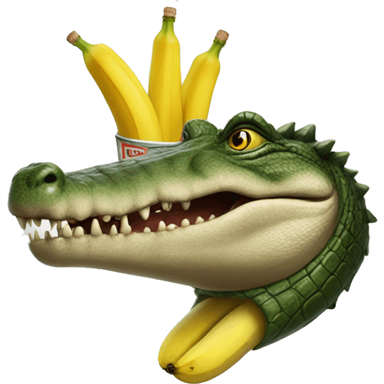 A crocodile with a banana on his head and a vodka in the hand  emoji