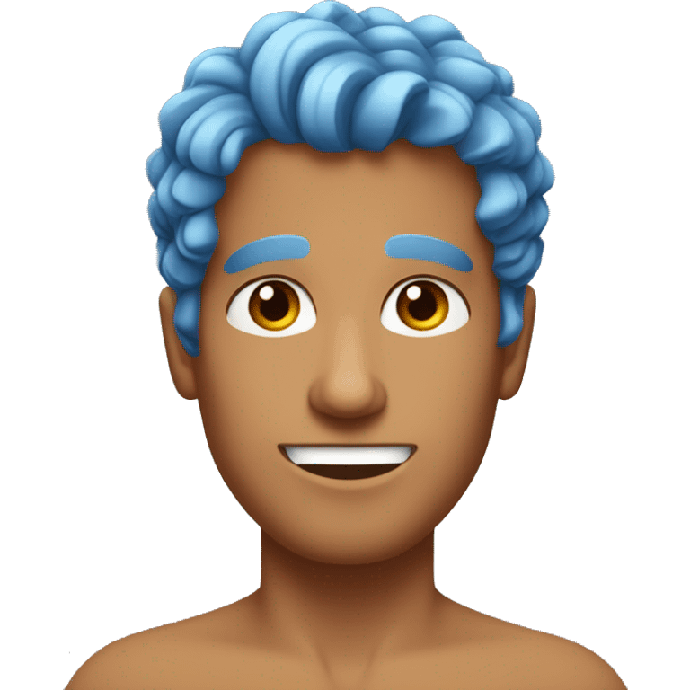 Tanned man, blue eyes, short hair on sides curly on top.  emoji