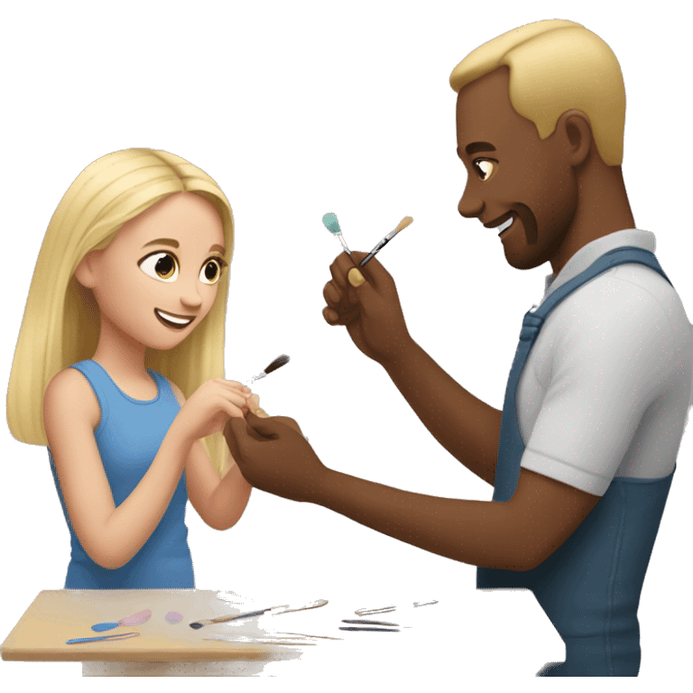 blonde daughter paints blonde dad's nails emoji