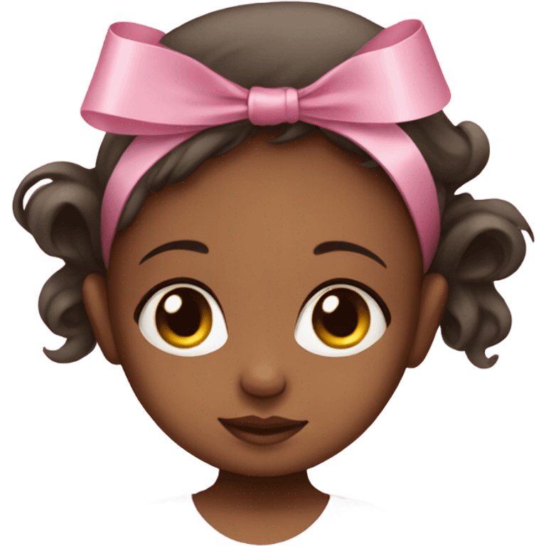 Newborn girl's face with a pink ribbon on her head emoji