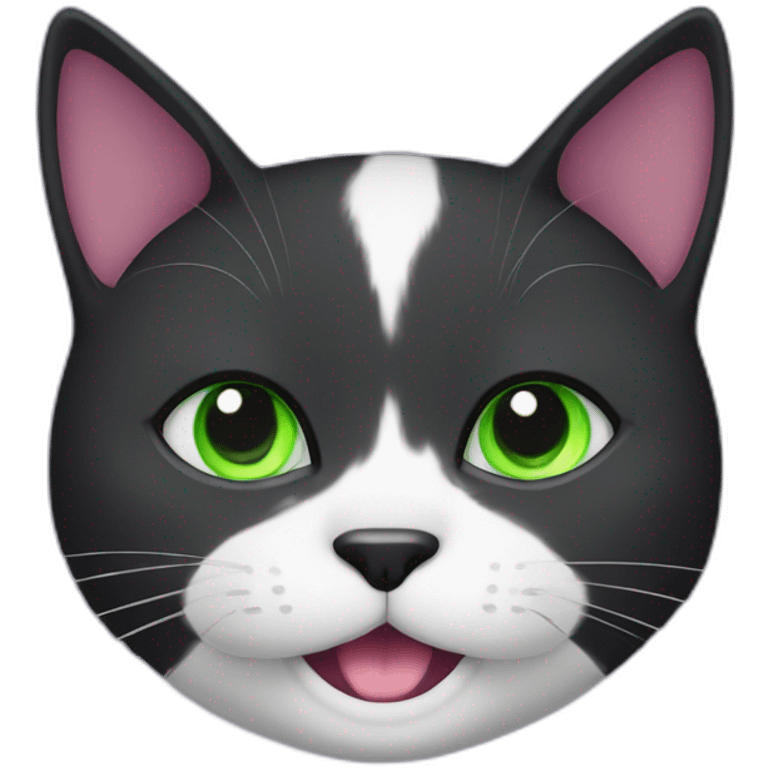 happy black fat kittie whith green eyes and purple collar emoji