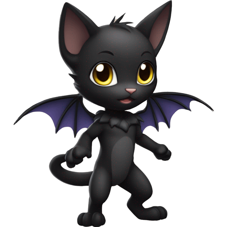 a anthro chibi-style black batty cat-Fakémon-hybrid full body emoji