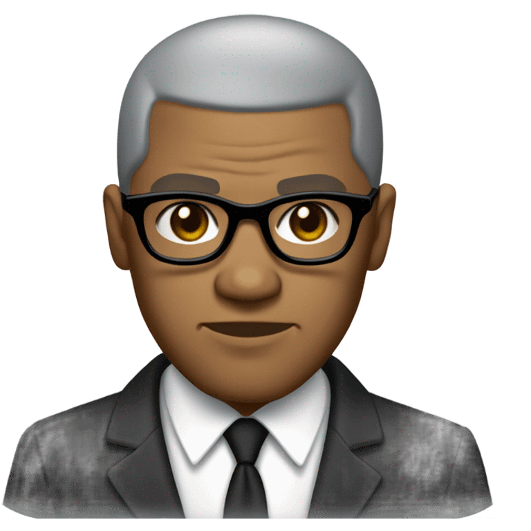 Malcolm x  with small round face and suit and glasses and buzz cut and small black eyes and small gray beard and small black eyes and wrinkled forehead emoji