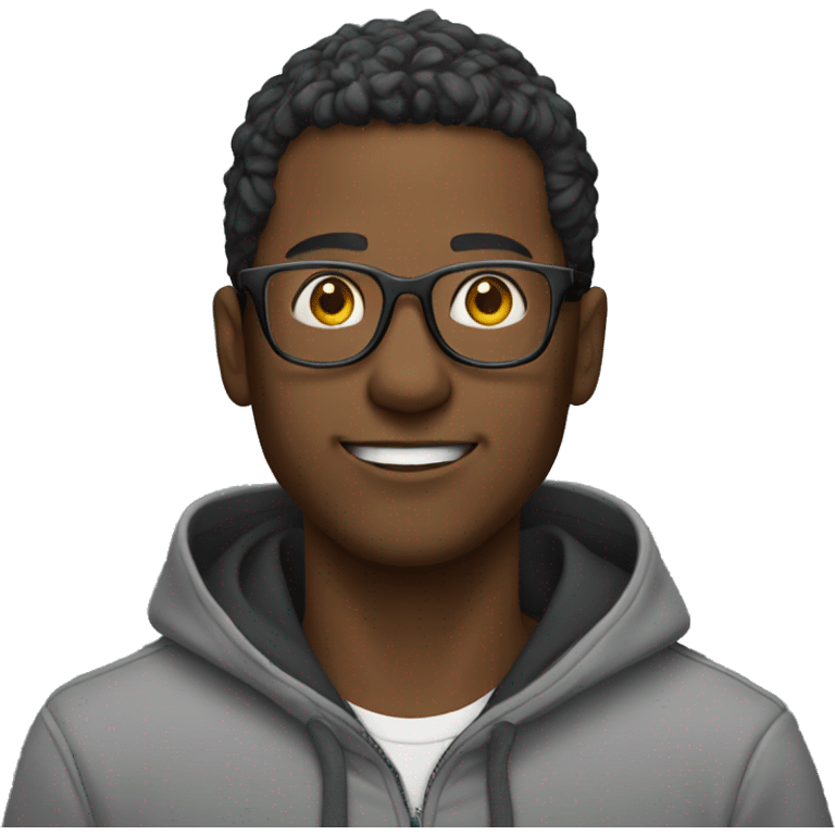 Man wearing hoodie with glasses emoji