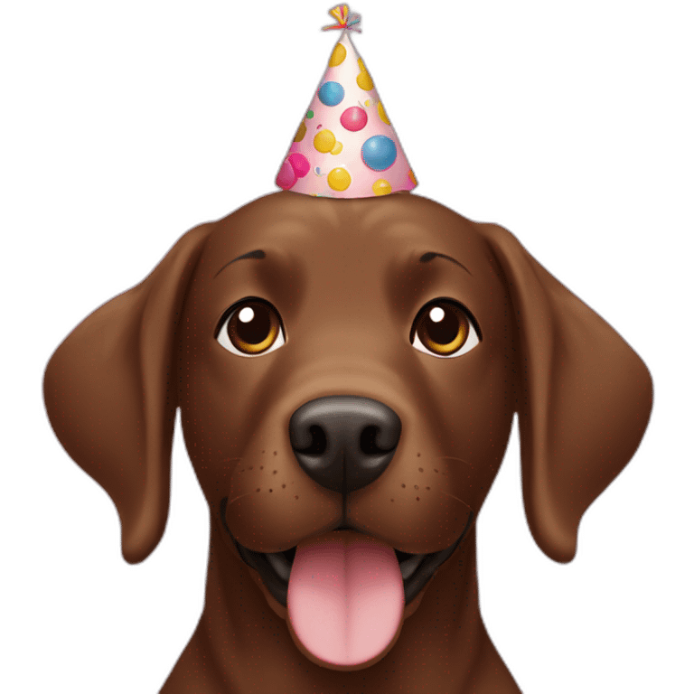 brown Labrador with happy birthday headband on emoji