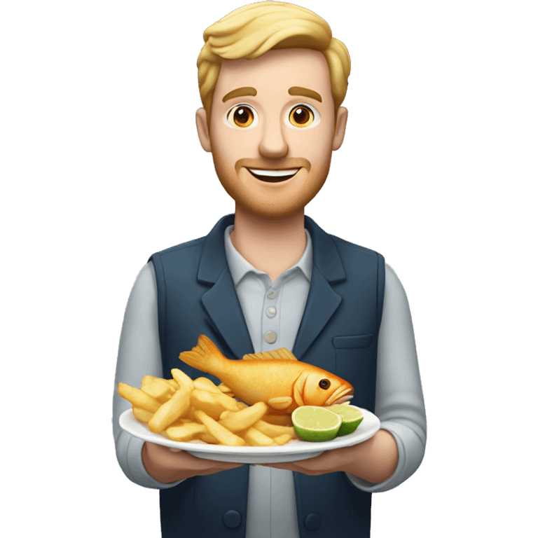 english man holding a plate of fish and chips emoji