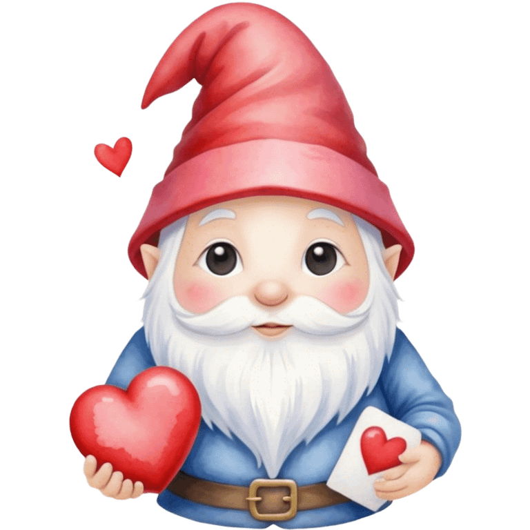 An adorable little watercolor style Valentine’s Day gnome with a heart emoji