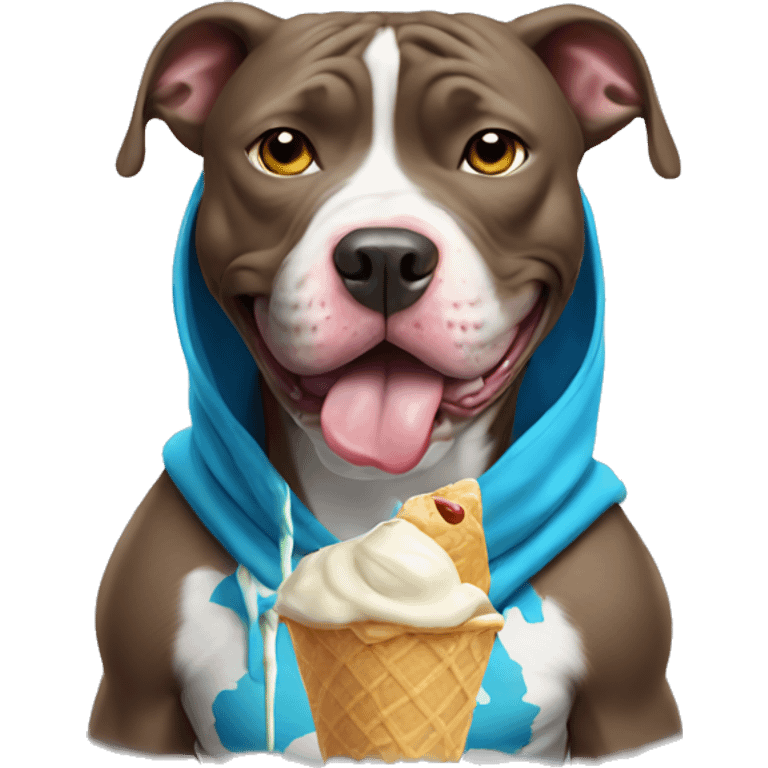 Pitbull wearing a hoodie eating ice cream emoji