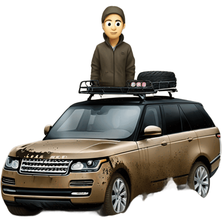 person driving a ranger rover in the mud and getting dirty emoji