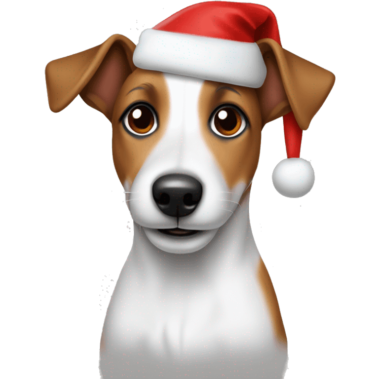 Jack Russel wearing a christmas hat emoji