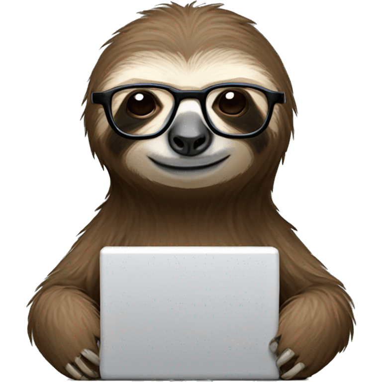 tired sloth wearing glasses with laptop and espresso tonic emoji