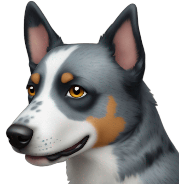 Blue heeler with one spot on the eye and mas in the other emoji