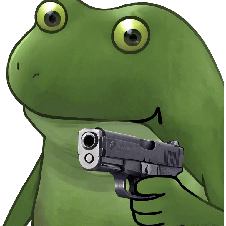 ￼ a frog holding a handgun ￼ emoji