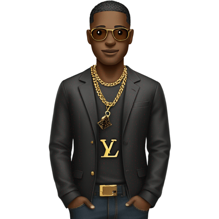 Guy with gold chain and Louis Vuitton emoji