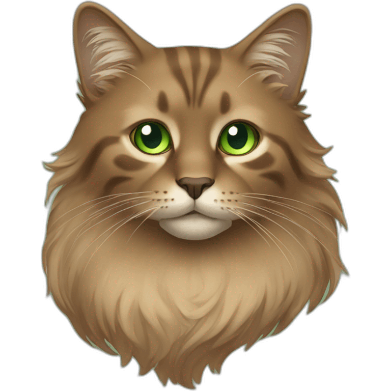 Brown Norvegian cat with long hair and green eyes emoji