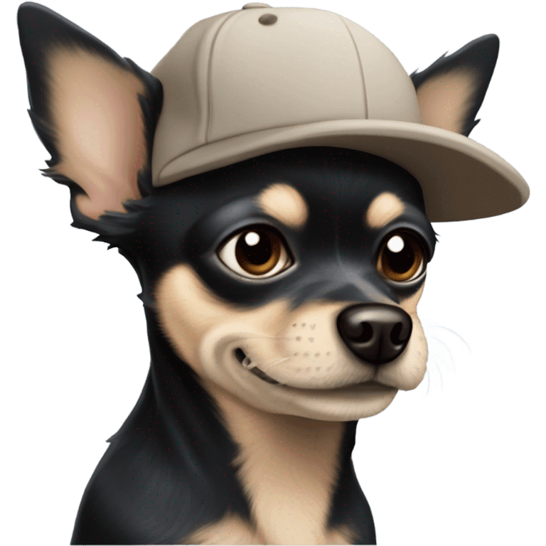 Old man blue eyes goatee beard ball cap holding cute black long fur Chihuahua emoji