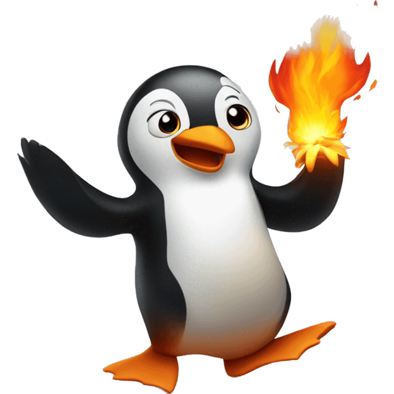 Penguin juggling on fire  emoji