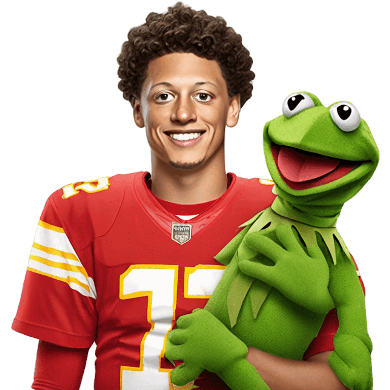 Patrick Mahomes using Kermit the frog puppet at interview emoji