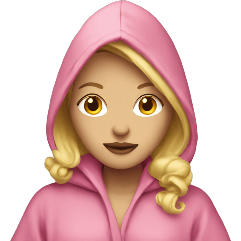 Blonde woman pink robe with hood smoking  emoji