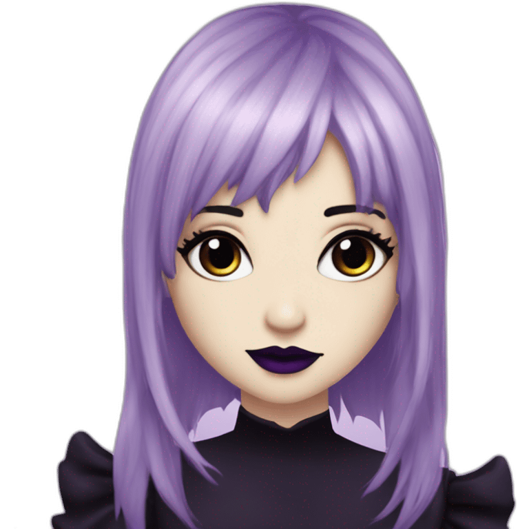 Elissabat-with-bangs-long-hair-purple-and-black-vampire-with-fangs-goth-makeup emoji