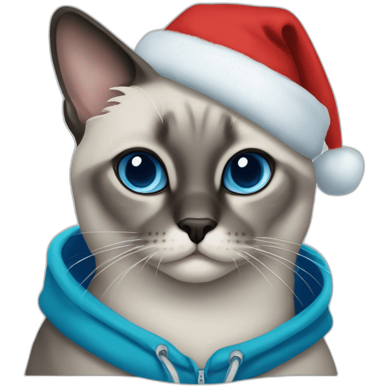 Grey cat Siamese with blue eyes with Christmas hoodie  emoji