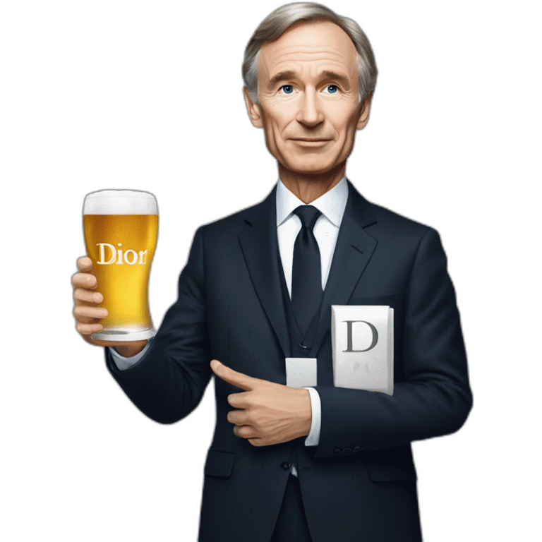 Bernard Arnault holding Dior sign and beer emoji