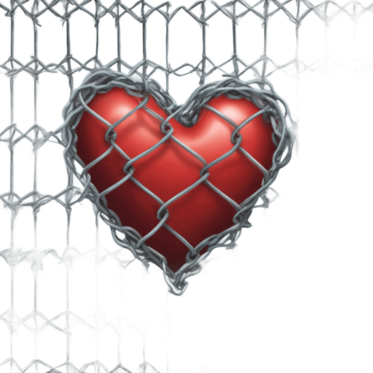 A heart encircled by chain link fence topped with razor wire  emoji