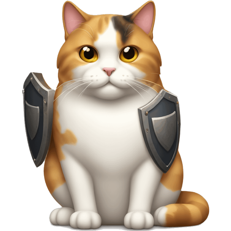 Fat calico cat with a shield  emoji