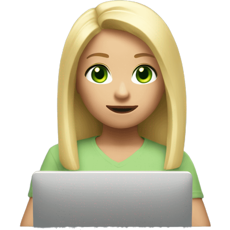 Girl with blond hair and light green eyes playing Roblox on her computer emoji