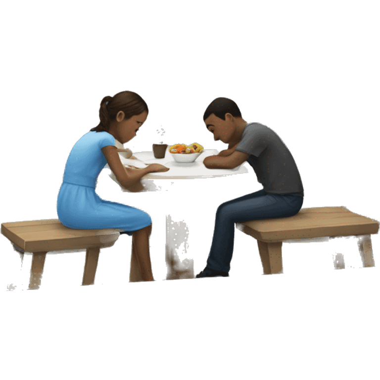 girl and boy at table emoji