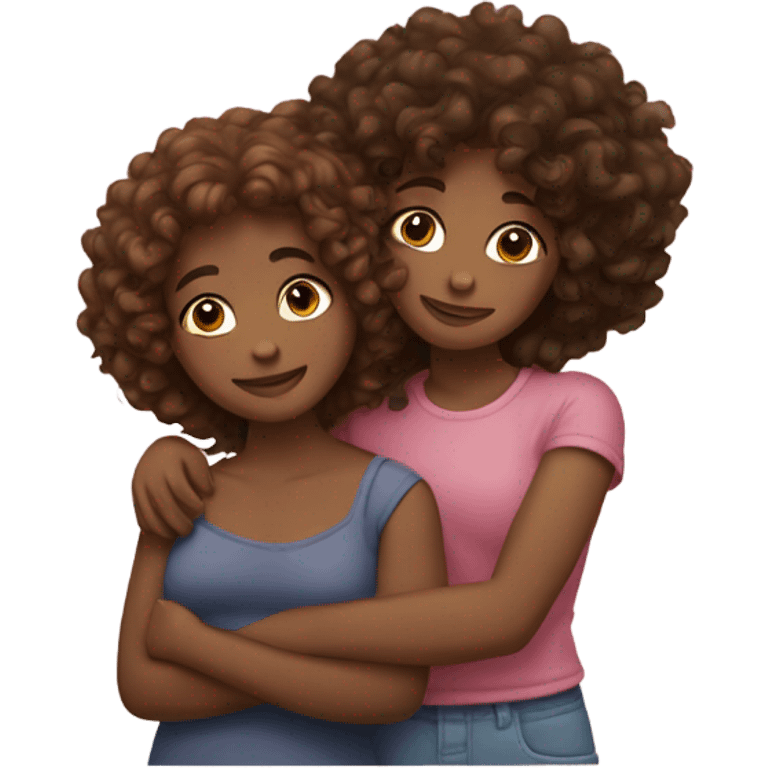  Two girls cuddling one brown skin one curly both Carly hair  emoji