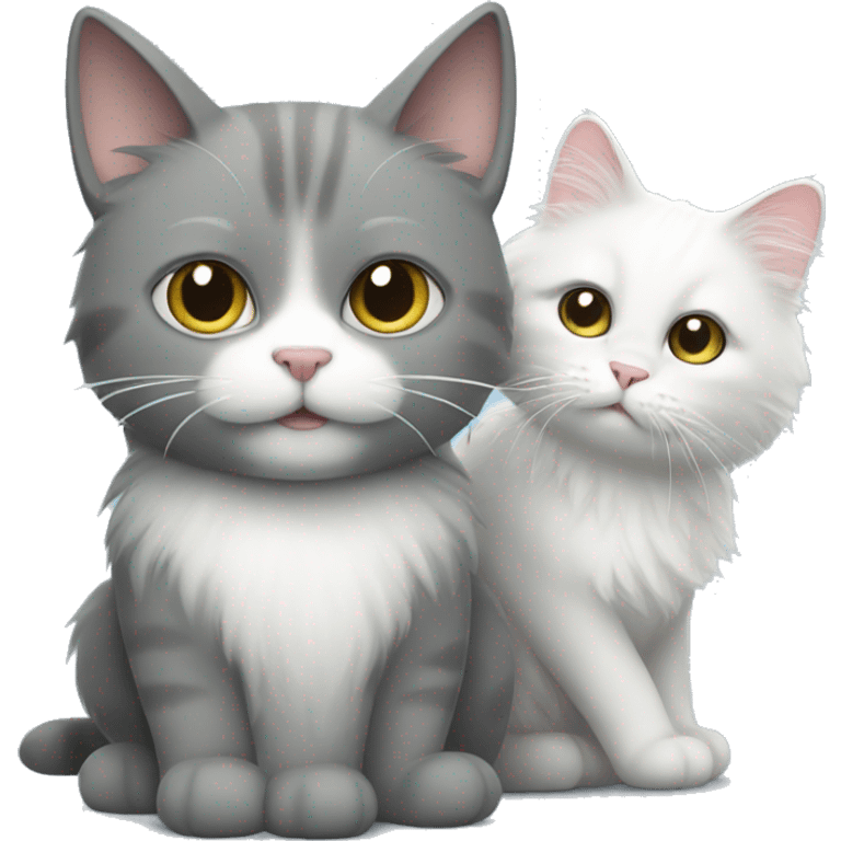 A Fluffy grey cat and a white cat emoji