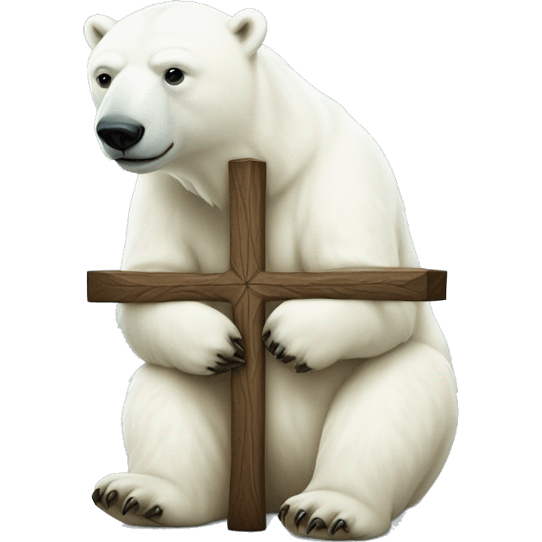 Polar bear on knees in front of a cross emoji