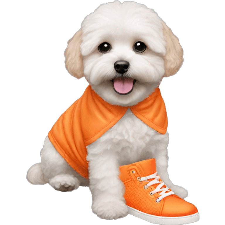 neon orange shoes on a maltipoo emoji