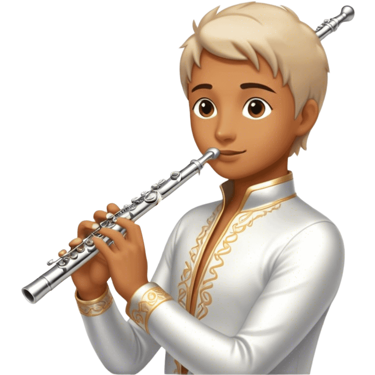 Cinematic Realistic Flute, polished silver metal with precise keywork, warm golden reflections dancing along its surface, soft hands carefully positioned over the keys, glowing with an elegant and airy charm. emoji