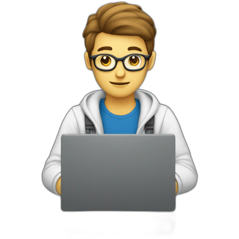 A coder siting on desçu working on his laptop emoji