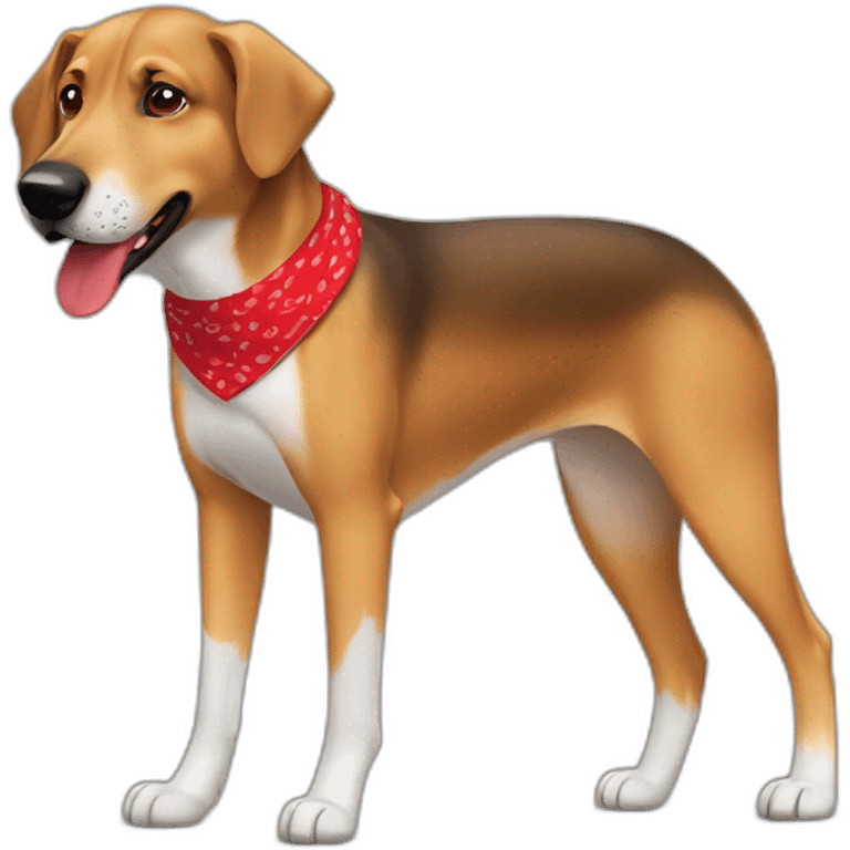 65% Coonhound 35% German Shepherd mix dog wearing small plain red bandana walking left emoji