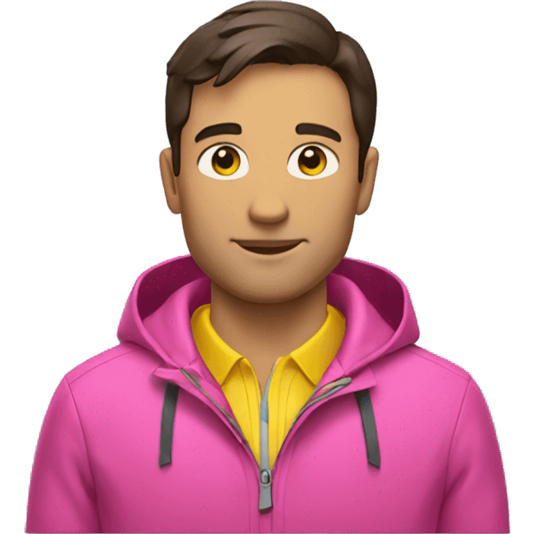 brunette man pink polo yellow rain jacket emoji