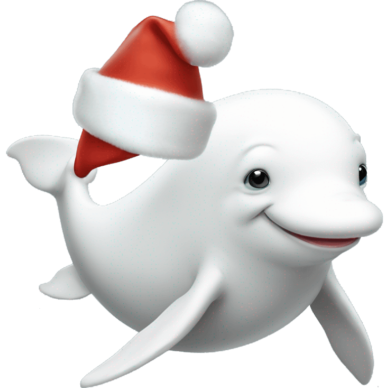 White beluga whale whit christmas hat emoji