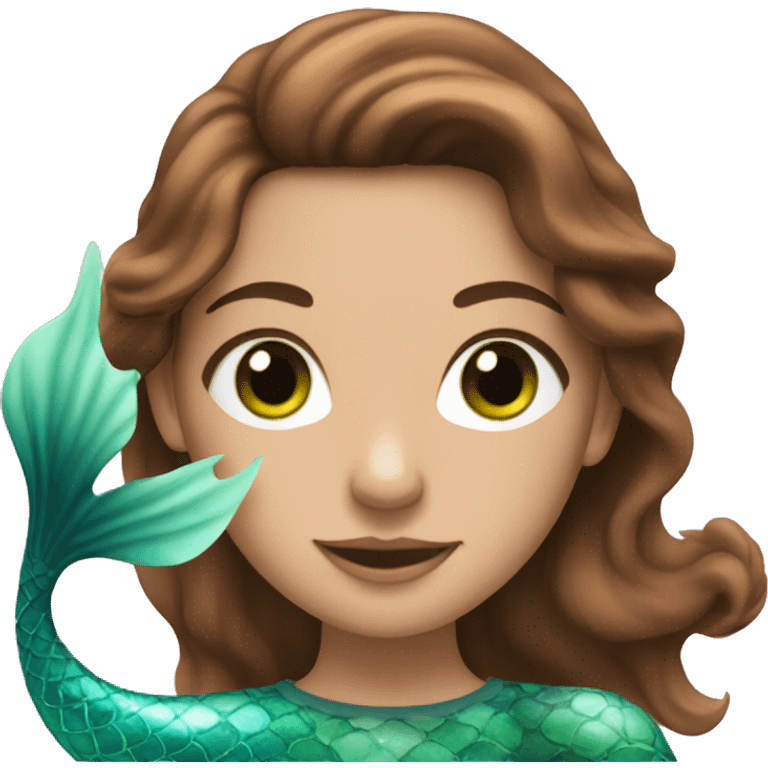 A brown-haired woman with green eyes as a mermaid, with the detail that she is pink. emoji