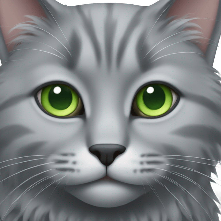 grey fluffy cat with green eyes emoji