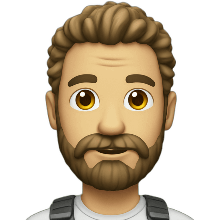 hombre de pelo castaño con barba, y ojos verdes Junto a un dinosaurio emoji