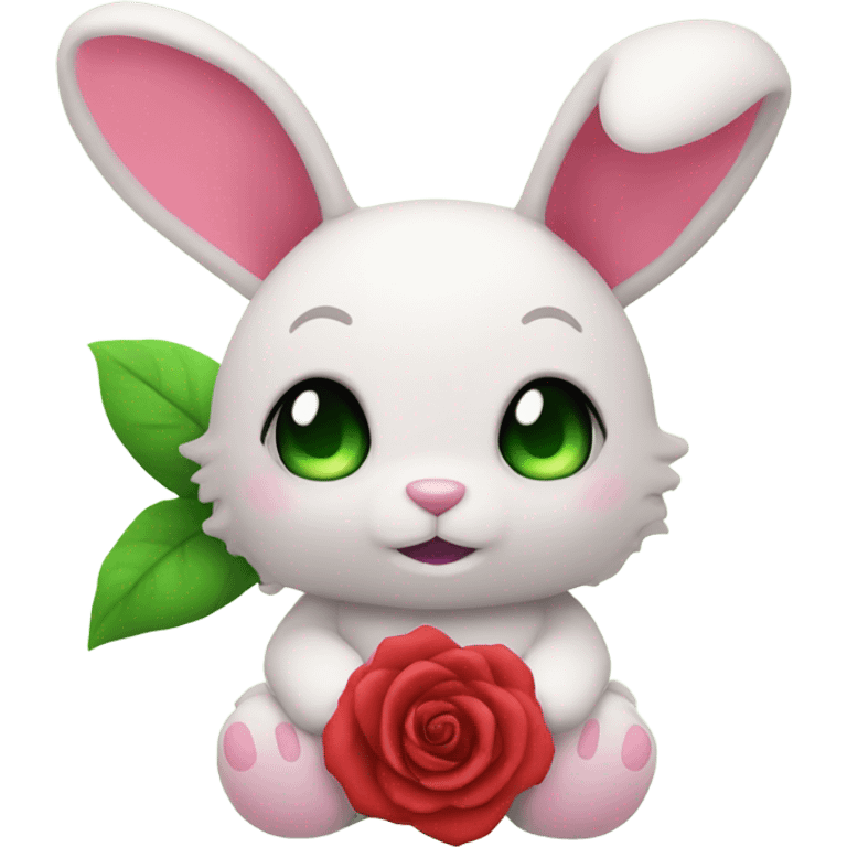 pink plushie bunny holding red rose emoji