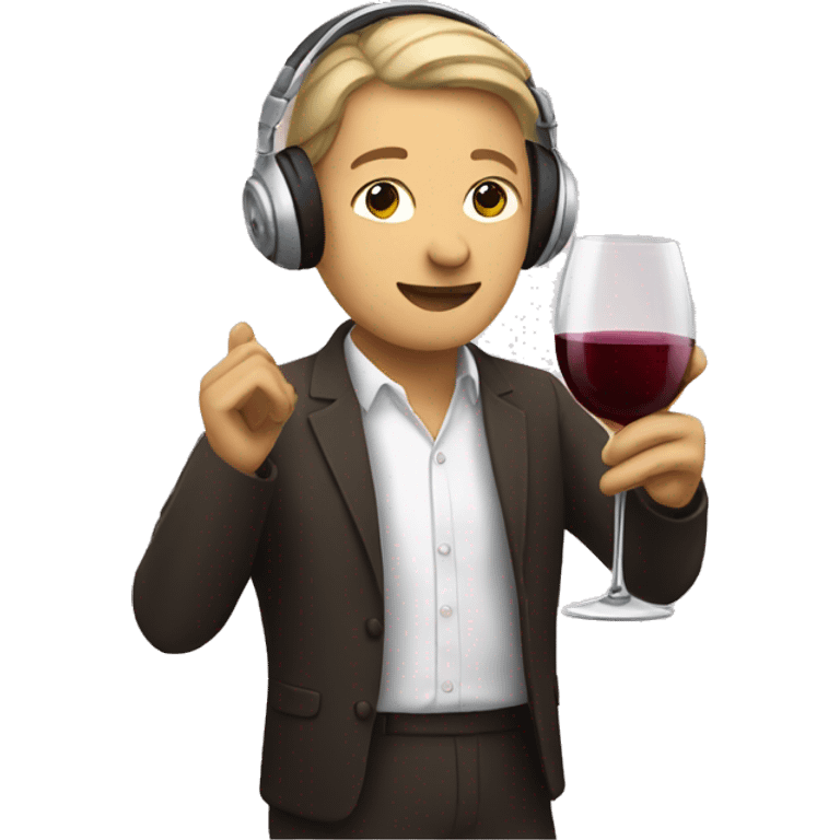 person wearing headphones drinking wine  emoji