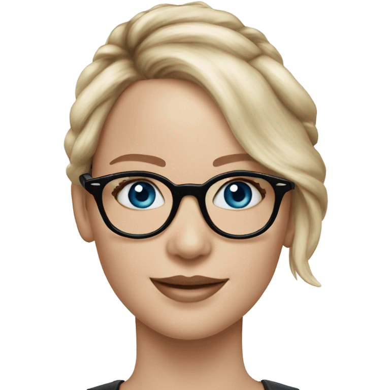 Realistic Jennifer Lawrence wearing black glasses and blue eyes happy  emoji