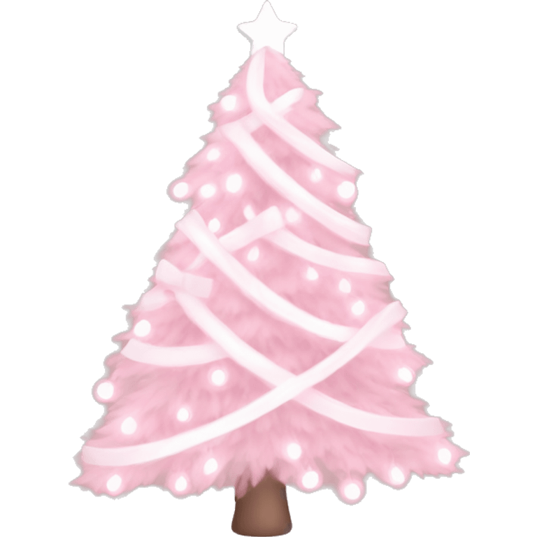 Pastel Pink Christmas tree with pink lights, white ornaments, and white ribbon emoji