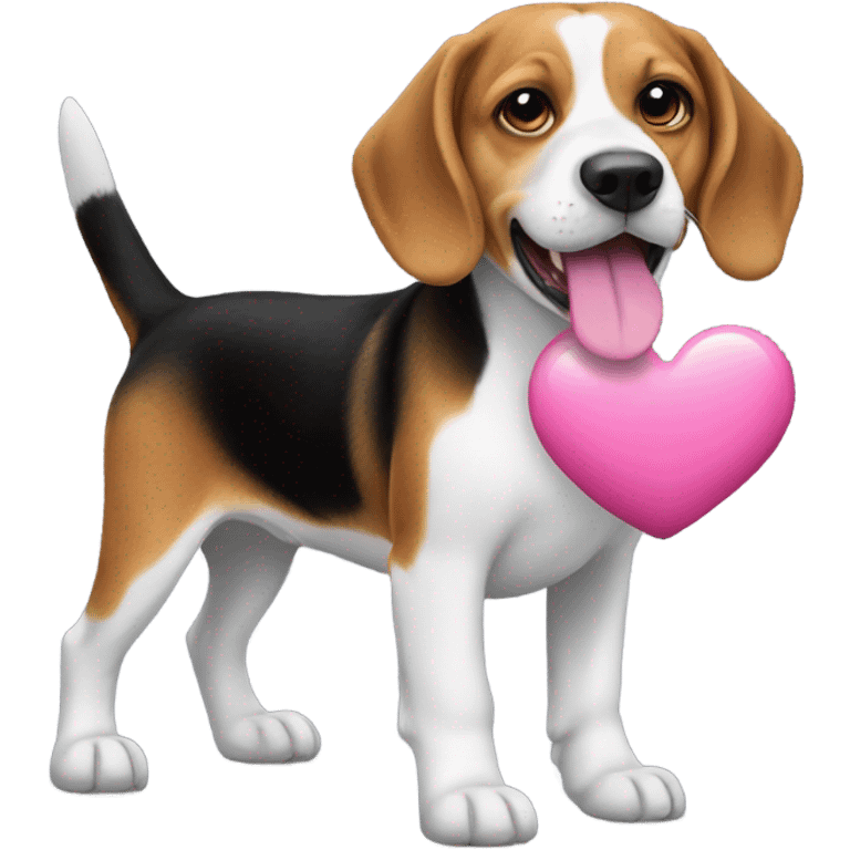 Beagle holding a pink heart emoji