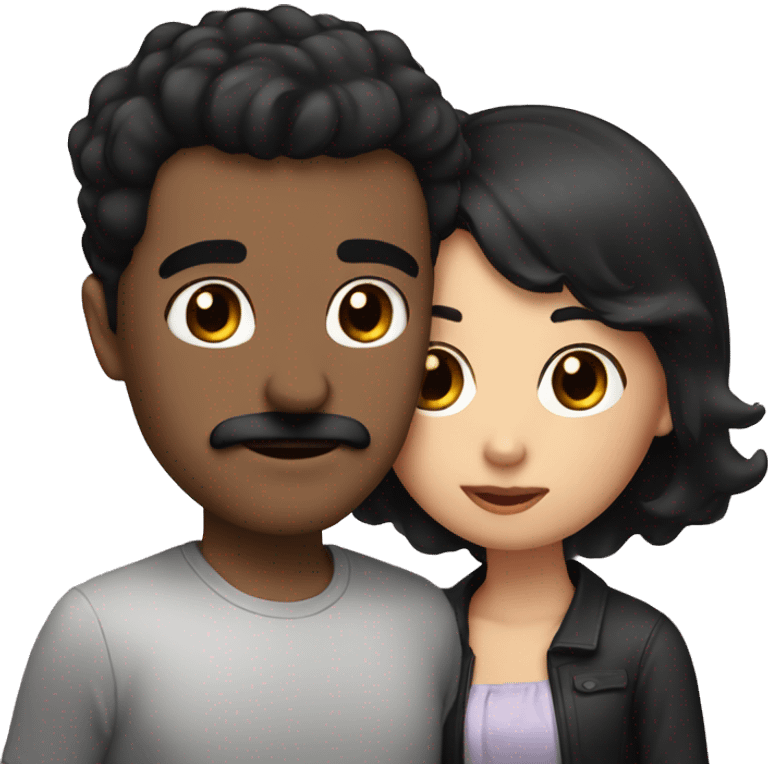 Guy with black mustache and short black hair kissing girl with brown hair and brown eyes emoji