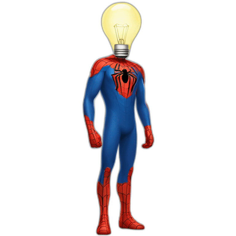 a man in a spider-man costume, but instead of a head there is a glowing light bulb emoji